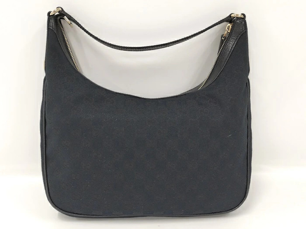 Gucci Black Hobo Canvas GG Bag Leather Black